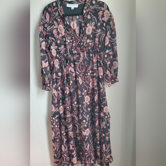Emma & Michele Dresses & Skirts - Emma & Michele Black and Pink Floral Long Sleeve Dress